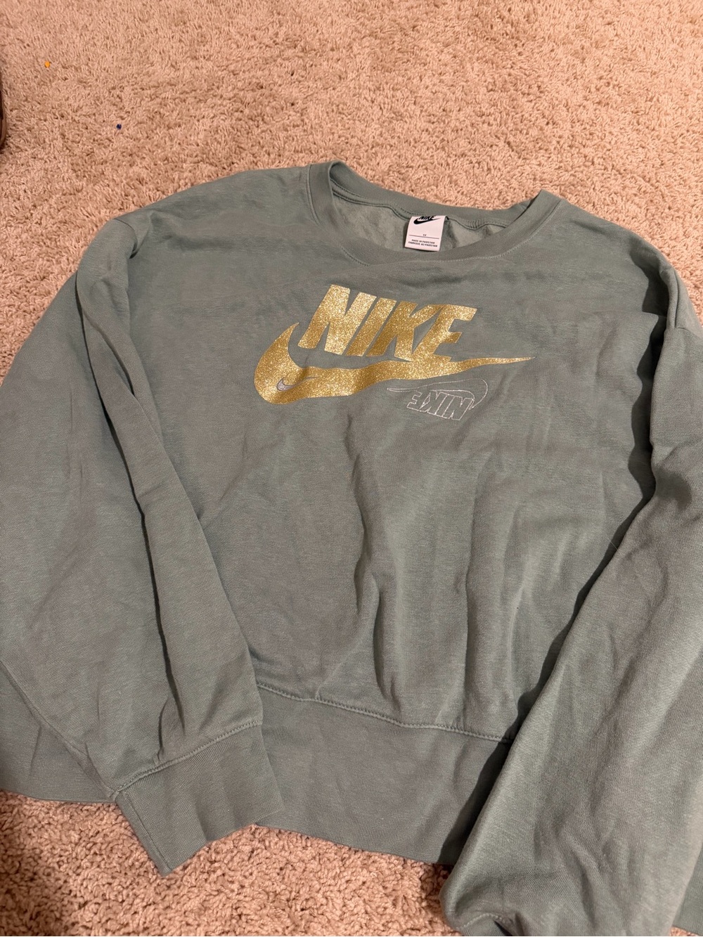 Nike Sage Green Crewneck Sweatshirt with Gold Logo